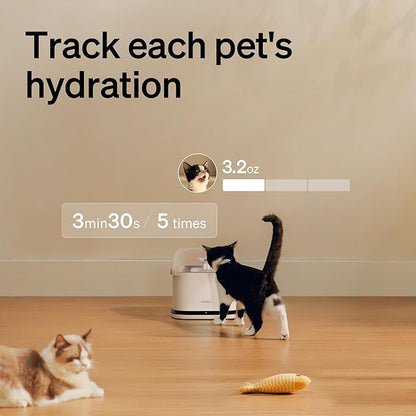 PETLIBRO RFID Multi Cats Water Fountain with Cat Recognition & Hydration Monitoring, Pump-Free Auto Cat Water Dispenser, Large Capacity 101oz/3L, 2.4G Wi-Fi APP Control Cat Fountain x2 Collar Tags