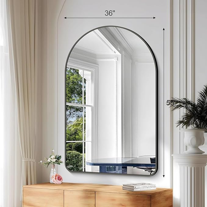 Arched Bathroom Mirror, 55"x36" Black Arched Mirror for Bathroom, Wall Mounted Mirror, Black Vanity Wall Mirror w/Metal Frame for Bedroom, Entryway, Living Room, Hanging or Leaning Against Wall