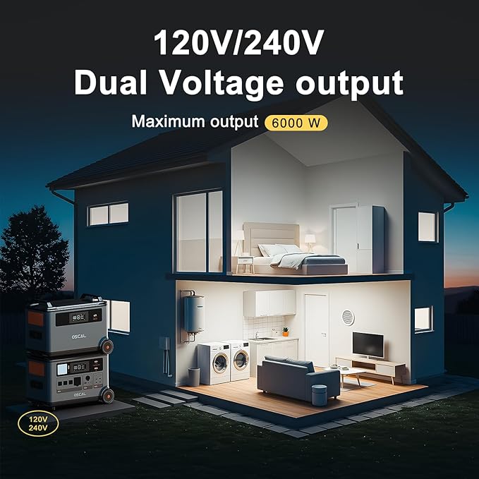 Oscal PowerMax 6000 Portable Power Station 3600Wh LiFePO4 Batteries, 6000W Output (9000W Peak), 5ms UPS, Solar Generator for Home, RVs, Emergencies, Power Outages