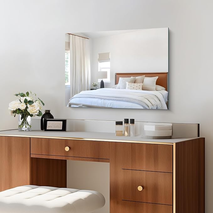 CILIBER Frameless Mirror, 18x24 Mirrors for Wall, Rectangle Bathroom Mirror for Over Sink, 18 inch Vanity Mirror Hangs Horizontally or Vertically for Bathroom, Bedroom and Living Room
