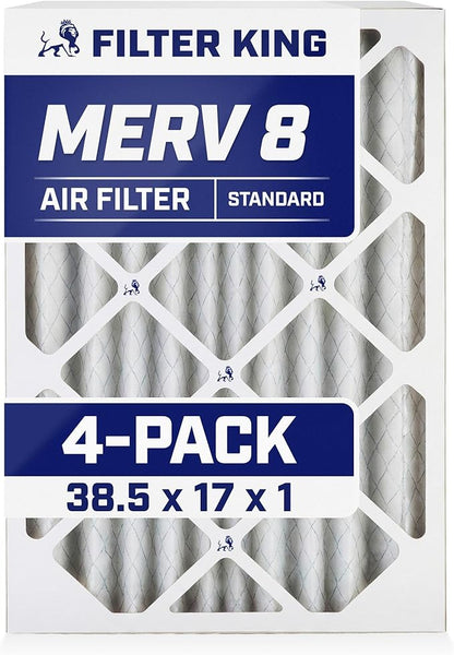 Filter King 38.5x17x1 Air Filter | 4-PACK | MERV 8 HVAC Pleated A/C Furnace Filters | MADE IN USA | Actual Size: 38.5 x 17 x .75"