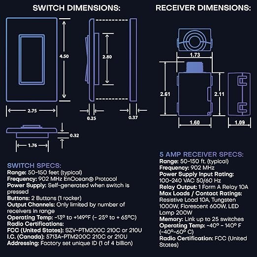 RunLessWire 3-Way Battery-Free DIY Wireless Light Switch Kit 150ft RF Range Self-Powered by Kinetic Energy for Hallways & Stairways: 2 Remote Switches Control 1 5A On/Off Receiver – Gray
