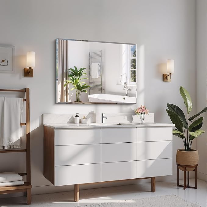 CILIBER Beveled Mirror, 24x30 Frameless Beveled Bathroom Mirrors for Wall, Upgraded Shatterproof Rectangle Vanity Mirror with Beveled Edge for Bathroom, Bedroom, Living Room and Entryway