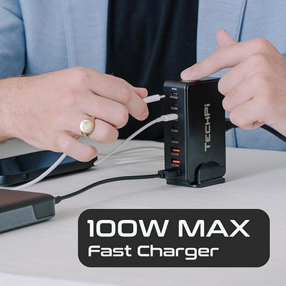 268W GaN USB Type C Charger 8 Ports Fast Charging Station PD QC4.0, USB C Laptop Charger Compatible with MacBook Pro/Air, iPads, Samsung Galaxy Note, iPhone 16/15/14/13/12 Mini/Pro/Pro Max