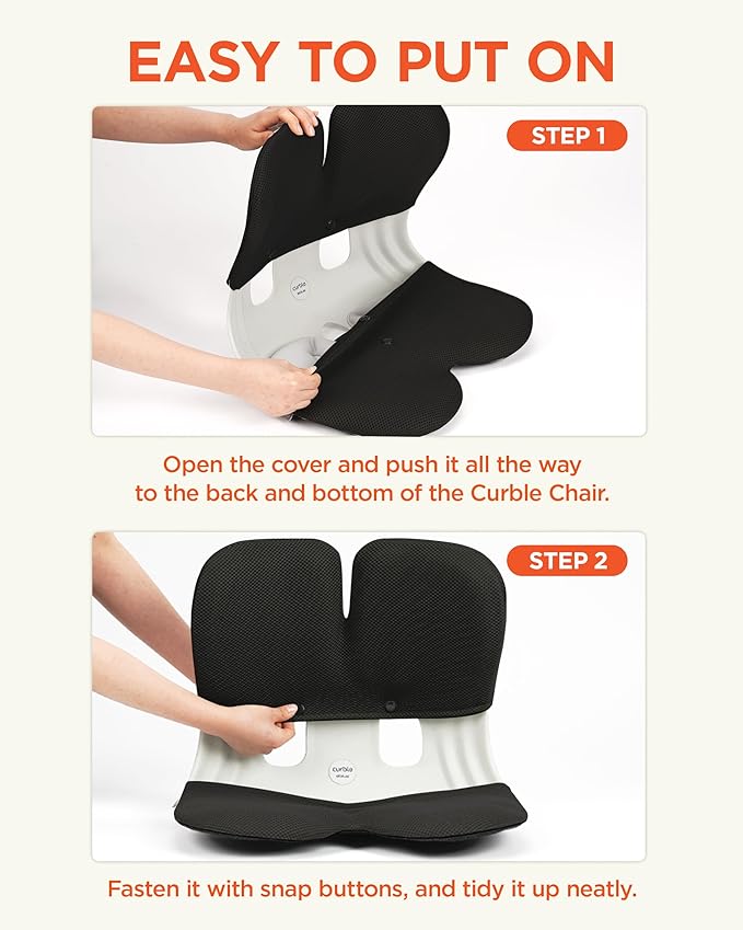 curble Grand Cover, Detachable Cover for Adult Chair, Ergonomic Chair Back Support and Lumbar Support (Black)
