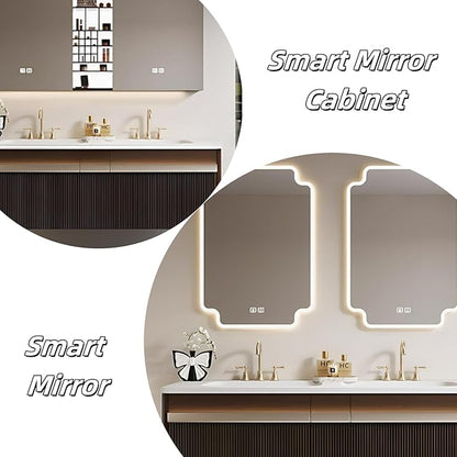 Bathroom Vanity with Double Sink - Bathroom Cabinet Vanity Including Grille Shaped Panel | Bathroom Vanity Double Sink, Soft Light LED Lights & Smart Defogging Mirror (Mirror, 80IN)
