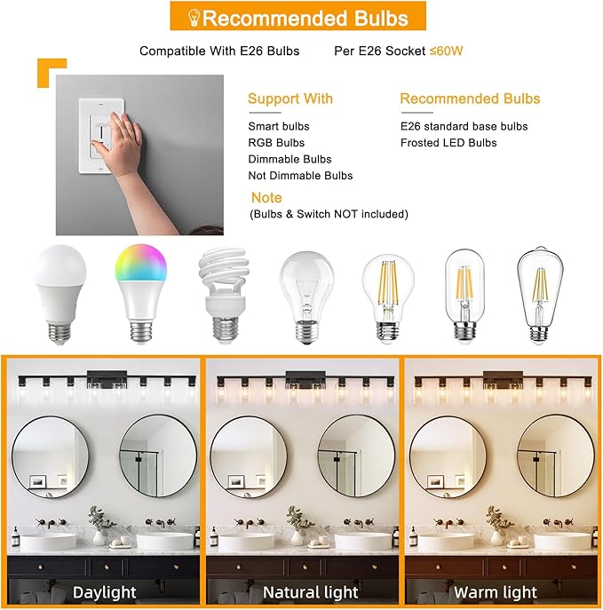 8 Light Bathroom Vanity Light, Matte Black Bathroom Vanity Lights Over Mirror with Sturdy Clear Glass Shade, 8 Lights Count Large Bath Light Fixtures for Mirror, Bedroom, Living Room, Wall Sconce