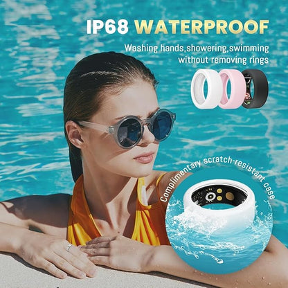 Smart Ring For Women Men, Health Tracker with Heart Rate, Blood Oxygen, Blood Pressure, Sleep Monitor, Step Counting, IP68 Waterproof Fitness ring, No App Fees for iPhone & Android (Silver, 9#)