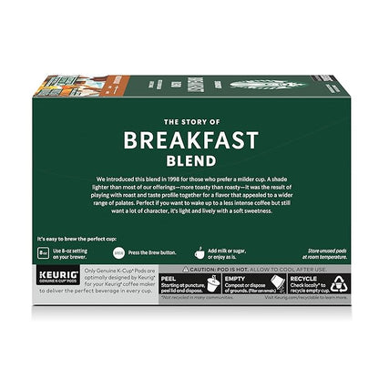 Starbucks K-Cup Coffee Pods, Medium Roast Hot or Iced Coffee, Breakfast Blend, 40 Keurig Pods