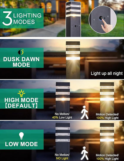 Motion Outdoor Pathway Lights Black E26 Outside Landscape Path Lamp Dusk to Dawn Exterior Floor Light Modern Landscape Sideway Lighting Waterproof Aluminum Exterior Pillar Lamp for Patio Yard Garden