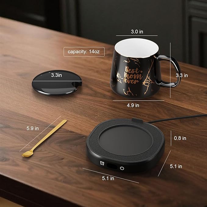 Coffee Mug Warmer, Best MOM Ever Mug with Coffee Warmer Set, Electric Coffee Cup Warmer for Desk 8H Auto Shut Off, Tea Beverage Warmer with 4 Temperature Setting, Women Mothers Day Birthday Mom Gifts
