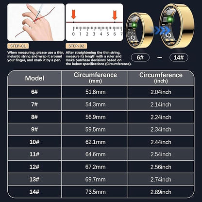 Smart Health Ring for Women Men, Fitness Tracker Ring with Heart Rate, Blood Oxygen, Sleep Tracker, Step Tracker, No Subscription Fee, IP68 Waterproof Smart Ring for iPhone & Android (Gold, 11#)