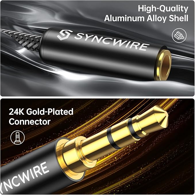 Syncwire Headphone Splitter, Nylon-Braided Extension Cable Audio Stereo Y Splitter (Hi-Fi Sound), 3.5mm Male To 2 Ports 3.5mm Female Headset Splitter for Phone, PS4, Switch, Tablets & More