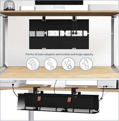 Zilink No Drill Under Desk Cable Management Tray 30" Cord Organizer for Table Clamp/Screw Mount Desk Cable Management Sturdy Waterproof Fabric Cord Hiders for Office, Home