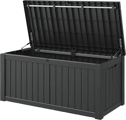 Outdoor Storage Box, 120 Gallon Deck Box, Resin Waterproof Outside Storage Bench, Outdoor Storage Cabinet With Lockable Lid, Backyard Deck Box For Garden Tools, Patio Cushions, Pool Accessories