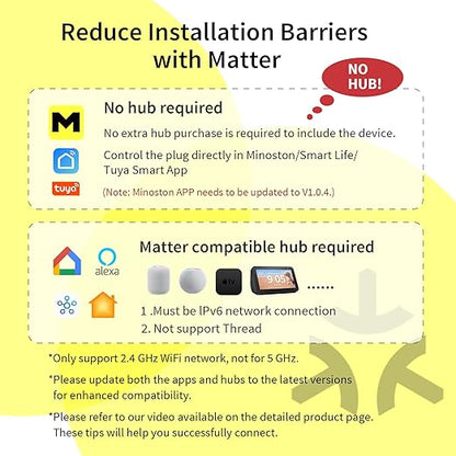 Minoston Outdoor Smart Plug, Matter Smart Plug, Smart Home Wi-Fi Outlet IP65 Waterproof, Compatible with Alexa, Apple Home, SmartThings, Google Home, Smart Life, IP65 Waterproof, 2.4Ghz, 2 Pack