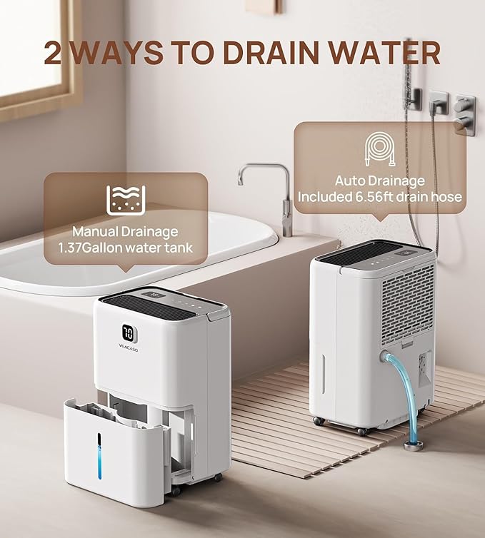 5500 Sq. Ft Dehumidifier for Basement with Drain Hose 80 Pints, VEAGASO Dehumidifiers for Home, Large Room, Bathroom, Bedroom, Three Modes, Intelligent Humidity Control, Dry Clothes, 24HR Timer