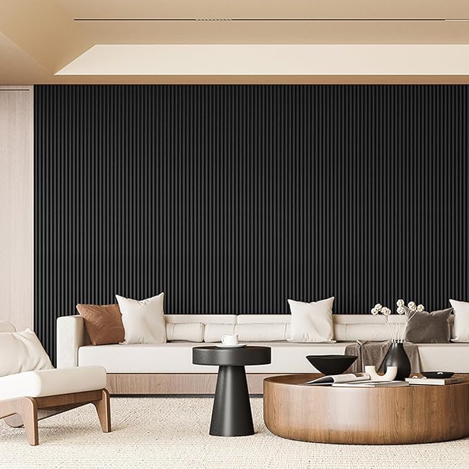 Art3d Fluted Wood Panel for Wall and Ceiling, Beaded Accent molding for Home Decoration, Pack of 4pcs + 1pc End-Trim, Size 108 x 5.7in.- Beaded Black