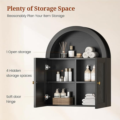 Arched Bathroom Wall Cabinet, 23.6 x 30.3'' Over The Toilet Cabinet with Grille Door, Adjustable Shelf, Wall Mounted Cabinets for Bathroom Laundry Room Kitchen (Grille Door, 30IN)