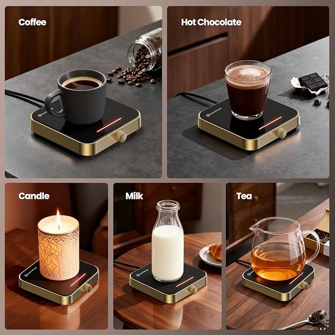 Maestri House Mug Warmer, Electric Coffee Cup Warmer for Desk with 3-Temp Settings,Auto Shut Off, Constant Temperature Heating for Beverage, Milk, Tea and Hot Chocolate at Home & Office (Gold)