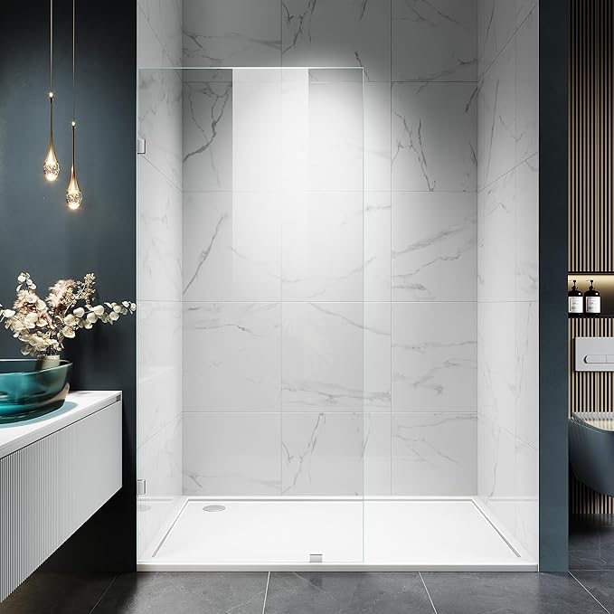 Shower Glass Panel, 32" W x 78.75" H Fixed Shower Screen Panel with 3/8"(10mm) SGCC Clear Tempered Glass, Frameless Walk in Shower Door for Bathroom (Chrome, 32" W x 78.75" H)
