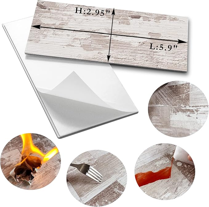 AULIGET 3" x 6" Subway Tile Peel and Stick Backsplash, Thick PVC Stick on Wall Tiles (4, Brown Birch)