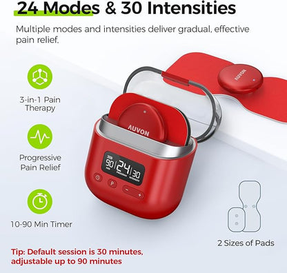 AUVON Wireless 24 Modes TENS Unit Muscle Stimulator for Pain Relief, Smart Rechargeable TENS Machine with Dual Size 6 TENS Pads for Physical Therapy, Pocket-Size TENS Device for Shoulder & Back Pain