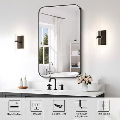 FORBATH Bathroom Mirror for Over Sink 24x40 Inch Black, Rectanglar Wall Mirror with Metal Frame, Rounded Corners for Bathroom, Bedroom, Entryway Decor (Horizontal or Vertical)