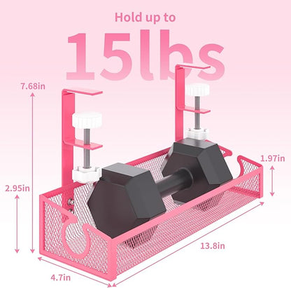 Under Desk Cable Management Tray Black, No Drill Desk Cable Wire Management Organizer with Clamp, PC Cord Organizer Accessories & Workspace for Office, Home（Pink）