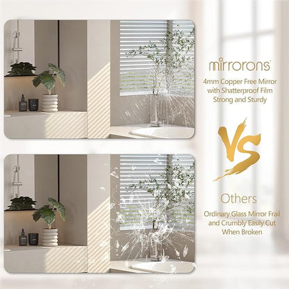 Mirrorons 48 x 30 Frameless Bathroom Mirror, Rounded Corner Bathroom Vanity Mirror, Modern Wall Mounted Vanity Mirror for Living Room, Bedroom, Bathroom, Entryway (Horizontal/Vertical)