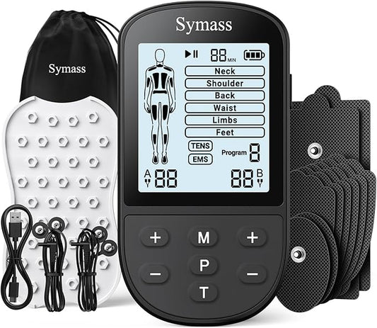 TENS Unit Muscle Stimulator, EMS Massager Machine, Dual Channel Electronic Pulse Physical Therapy Machine for Back Pain Relief, Shoulder Recovery, Muscle Relaxation, 24 Modes,10 TENS Unit Pads