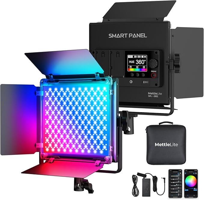 Mettlelite SPL210C RGB LED Video Light with APP Control, 360 Full Color RGB Panel, 2800K-8000K, CRI/TLCI 97+, 10 Scenes, Professional Photography Studio Lighting for YouTube/Stream/Photo/Video