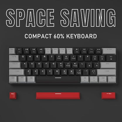Camiysn 60% Mechanical Gaming Keyboard,Mixed Color Keycaps Gaming Keyboard with Linear Red Switches, Detachable Type-C Cable Mini Keyboard with Blue LED Light for PC/Laptop