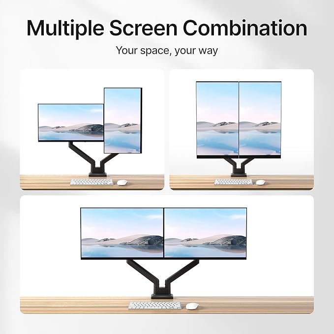 monTEK Dual Monitor Mount Monitor Arms for 2 Monitors for 17 to 35 Inch Curved Screen Holds 35 Lbs Adjustable Heavy Duty Monitor Desk Mount Cable Management, VESA 75/100mm,MA1007BK-D