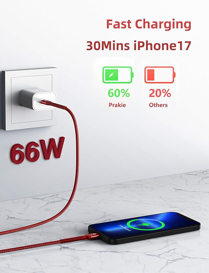 USBC to C Cable 6FT, 2 Pack USB C Cables, Type C Fast Charging Cable Nylon Braided USBC Charger Cable Compatible with iPhone 17/16/15/Pro/Plus/Pro Max/Samsung Galaxy S23/LG and More-Red