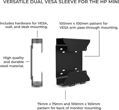 HumanCentric VESA Mount Compatible with HP Desktop Mini, HP ProDesk Mini, HP EliteDesk Mini, Replaces Dual VESA Sleeve for Mini Desktops v3, Mount on an Arm, Under Desk or Wall, 75x75mm, 100x100mm