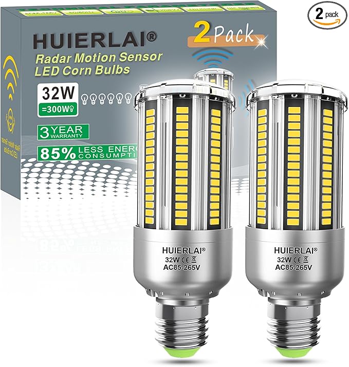 A19 Radar Motion Sensor LED Light Bulbs, E26 32W Cool White 4000K 4000LM (300W Equivalent) Auto Motion Smart Activated Dusk to Dawn Light for Stairway, Hallway, Porch, Garage, Driveway, Patio, 2 Pack