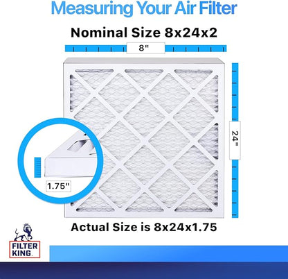 Filter King 8x24x2 Air Filter | 4-PACK | MERV 8 HVAC Pleated A/C Furnace Filters | MADE IN USA | Actual Size: 8 x 24 x 1.75"