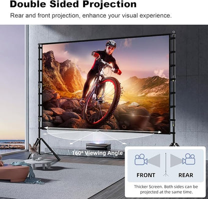 Projector Screen with Stand, Wootfairy 180 inch Portable and Foldable Projection Screen 4K HD 16:9 Rear Front Wrinkle-Free Movie Screen with Carry Bag for Indoor Outdoor Home Theater Backyard Cinema