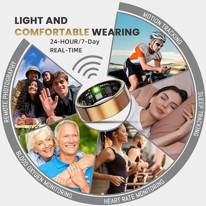 Smart Ring For Women Men, Health Tracker with Heart Rate, Blood Oxygen, Blood Pressure, Sleep Monitor, Step Counting, IP68 Waterproof Fitness ring, No App Fees for iPhone & Android (Silver, 9#)