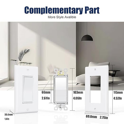 ThunderWay 3 Way Decorator Light Switch with Wall Plates, 15A 120/277V Decora Three Way Electrical Wall Paddle Rocker Switches Replacement, Residential Grade, UL Listed, Glossy White(20 Pack)
