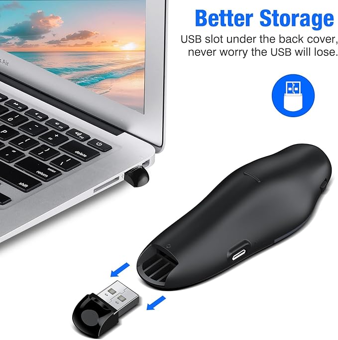 DinoFire Presentation Remote, RF 2.4GZ Rechargeable USB Slide Clicker for Powerpoint Presentation Presenter for Laptop/Computer/MAC