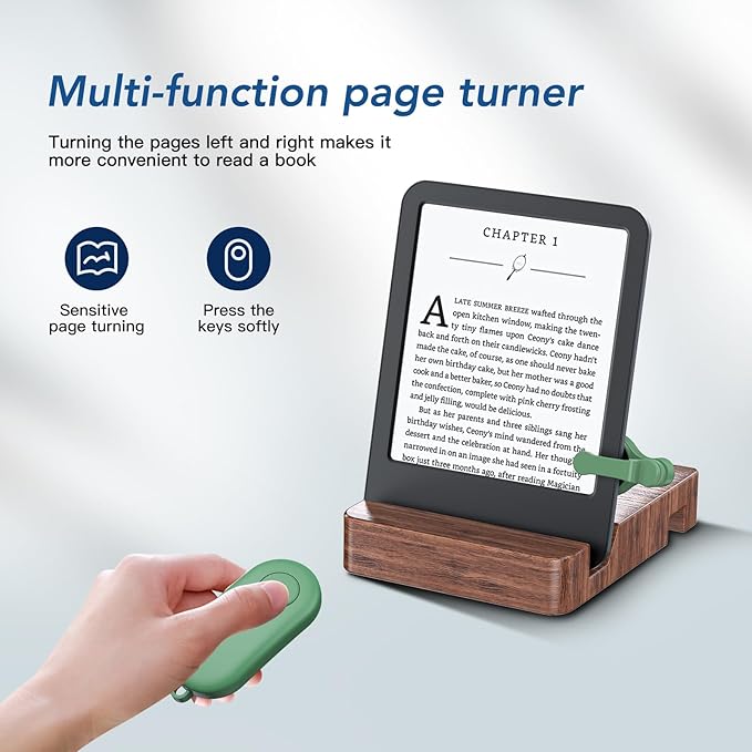 Remote Control Page Turner for Kindle Paperwhite Oasis Kobo eReaders,Kindle Clicker Page Turner Accessories for iPhone,iPad, Android Tablets Reading Novels,Camera Video Record&Shutter Selfie (Green)