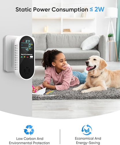 Vilfet Carbon Monoxide Detectors & Natural Gas Detector, 4-in-1 Carbon Monoxide Detectors Plug in, Gas Leak Detector with Dual Alarms, Temperature & Humidity Sensor for Home, RV, Black, 3 Packs