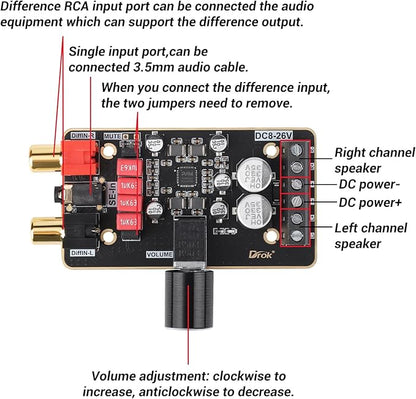 DROK 15W+15W 2.0 2pcs 12V Amplifier Board, Dual Channel Audio Amplifier Board PAM8620 DC 8-26V 24V Digital Stereo Amp Module Class D Mini Power DIY Amplify Circuit for Sound System Speaker