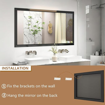 SMIROR Matte Black Bathroom Mirror for Over Sink 50x 36 inch, Metal Thick Frame Rectangle Vanity Mirror for Wall, Anti-Rust, Horizontally or Vertically Mounted
