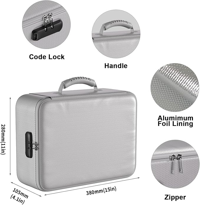 DocSafe 5200°F Document Organizer with Lock,Upgraded Heat Insulated Fireproof＆Waterproof Box 8 Layers File Organizer,Portable Home Travel Safe Storage for Important Documents, Files,Silver (Soft)