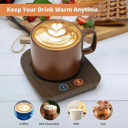VOBAGA Imitation Wood Grain Coffee Cup Warmer & Mug Warmer for Desk, Electric Cup Beverage Warmer Plate with 3 Temperature Settings for Tea, Cocoa, Milk with Auto Shut Off After 4 Hours, for Gifts