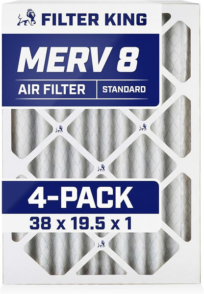Filter King 38x19.5x1 Air Filter | 4-PACK | MERV 8 HVAC Pleated A/C Furnace Filters | MADE IN USA | Actual Size: 38 x 19.5 x .75"