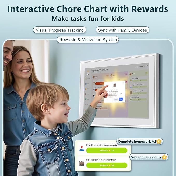 Canupdog 15.6 Inch Digital Calendar, Electronic Planner & Chore Chart with 1920x1080P IPS Touchscreen, Task Rewards System, Interactive Display for Family Schedules, Christmas Gifts for Women Mom